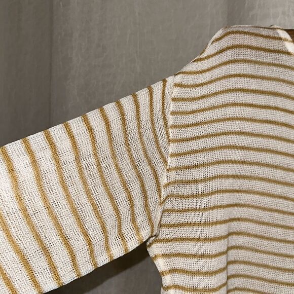 anko 10 Ivory Tan Lightweight Knit Striped Long Sleeve Cropped Sweater - Picture 7 of 10